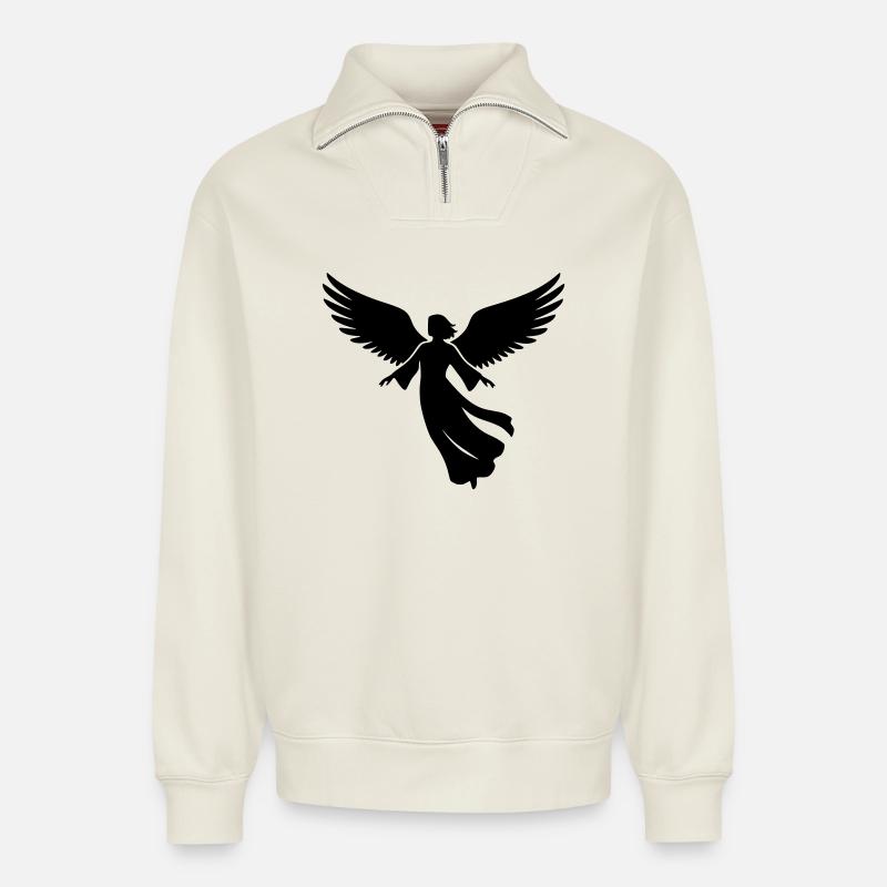 Engel-engelsfluegel-silhouette-einfach-2 - Relaxed Unisex Organic Half Zip Sweatshirt – von SPREAD - Naturweiß