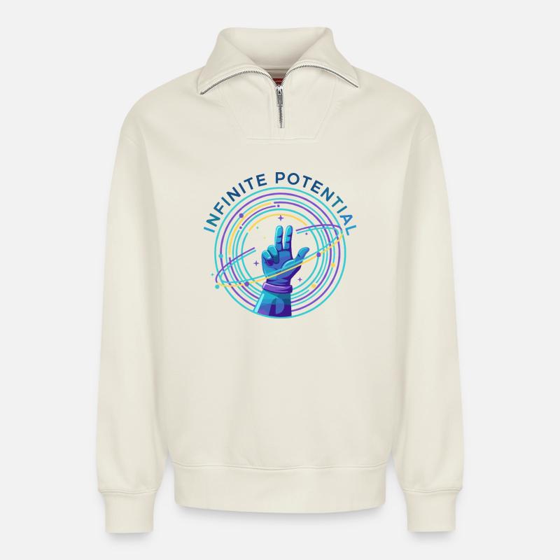 Infinite potential - Relaxed Unisex Organic Half Zip Sweatshirt – by SPREAD - off white