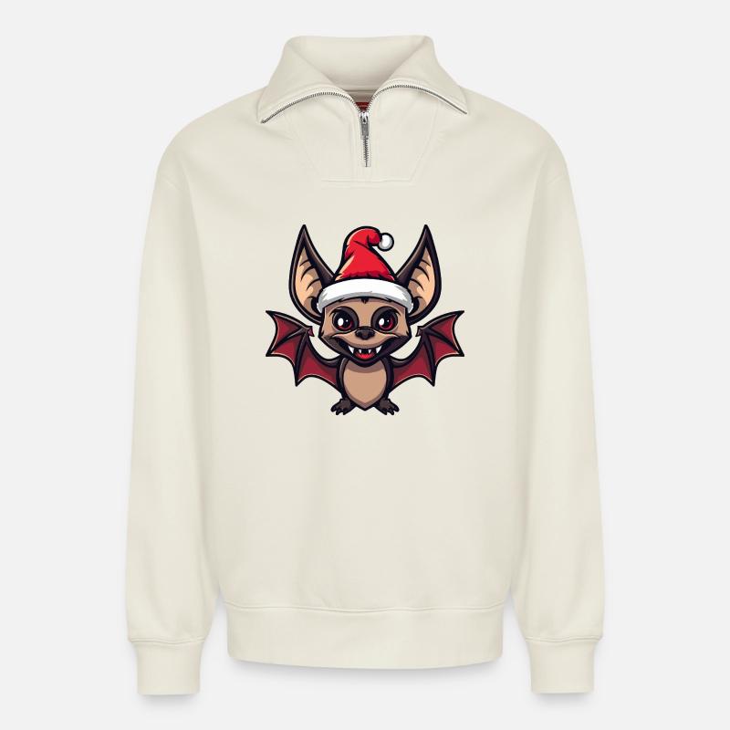 Fledermaus Weihnachten - Relaxed Unisex Organic Half Zip Sweatshirt – von SPREAD - Naturweiß