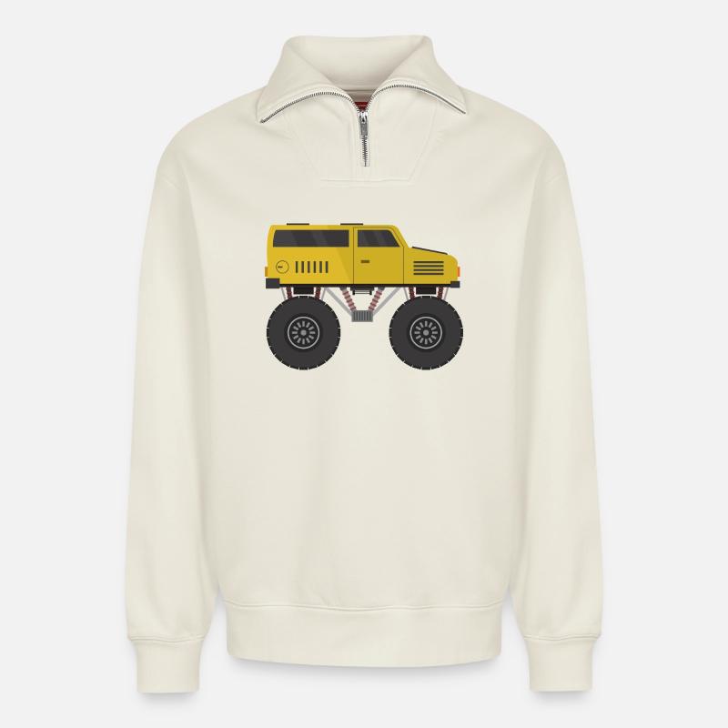 Monstertruck - Relaxed Unisex Organic Half Zip Sweatshirt – von SPREAD - Naturweiß