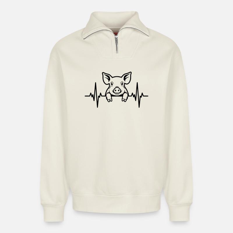 Schwein Herzschlag – Süßes Ferkel - Relaxed Unisex Organic Half Zip Sweatshirt – von SPREAD - Naturweiß