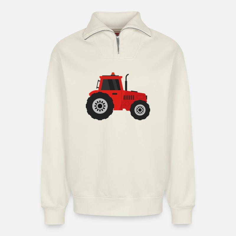 Traktor - Relaxed Unisex Organic Half Zip Sweatshirt – von SPREAD - Naturweiß
