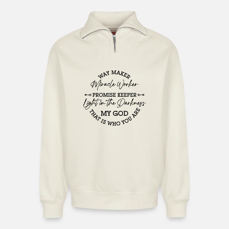 Waymaker - Relaxed Unisex Organic Half Zip Sweatshirt – von SPREAD - Naturweiß