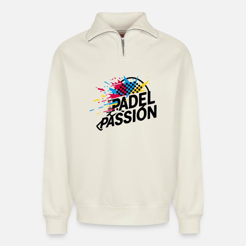 Padel-Leidenschaft - Relaxed Unisex Organic Half Zip Sweatshirt – von SPREAD - Naturweiß