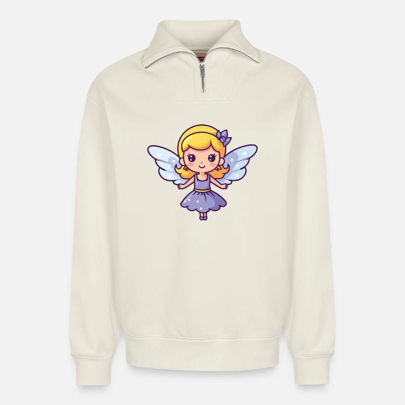 Fee Süß Baby Märchen - Relaxed Unisex Organic Half Zip Sweatshirt – von SPREAD - Naturweiß