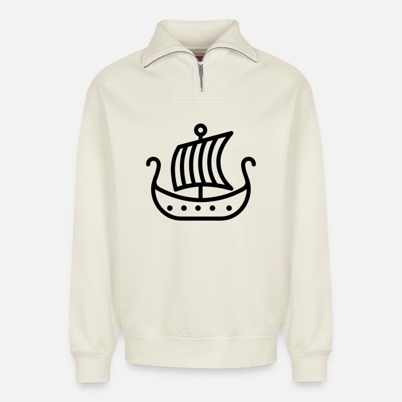 Wikingerschiff - Relaxed Unisex Organic Half Zip Sweatshirt – von SPREAD - Naturweiß