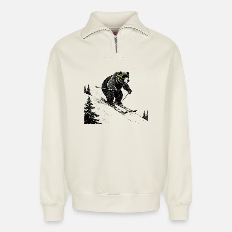 Pisten Bär - Relaxed Unisex Organic Half Zip Sweatshirt – von SPREAD - Naturweiß