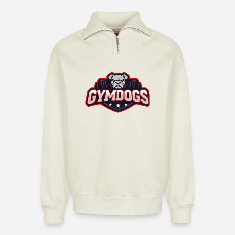 GymDogs Bulldogge Stärke - Relaxed Unisex Organic Half Zip Sweatshirt – von SPREAD - Naturweiß