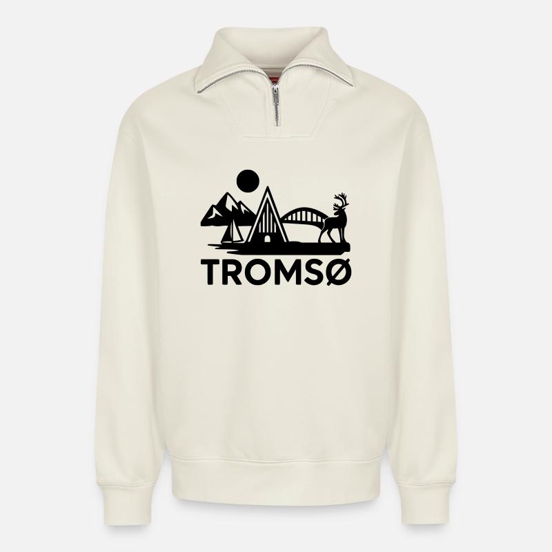 Tromsø Silhouette - Sweat unisexe décontracté en coton biologique à demi-zip – de SPREAD - blanc cassé