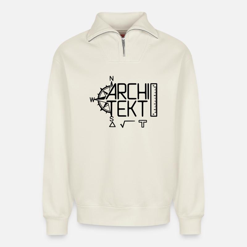Architekt Design mit Zeichenwerkzeug - Relaxed Unisex Organic Half Zip Sweatshirt – von SPREAD - Naturweiß