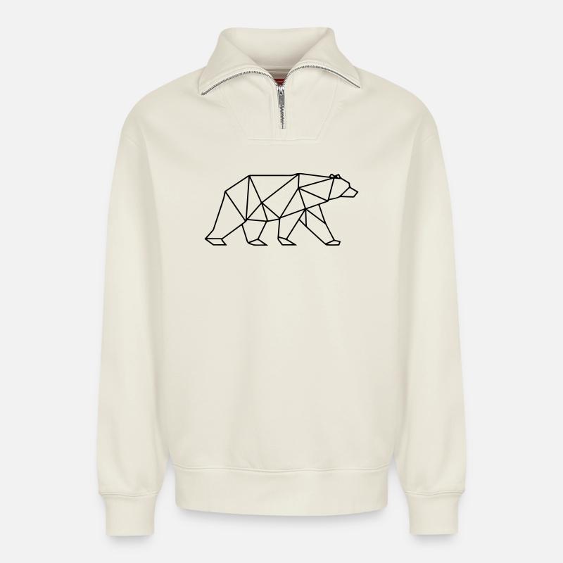 Bear Polygon - Relaxed Unisex Organic Half Zip Sweatshirt – by SPREAD - off white