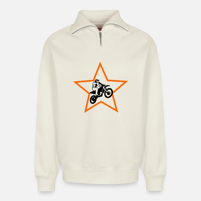Motocross - Relaxed Unisex Organic Half Zip Sweatshirt – von SPREAD - Naturweiß