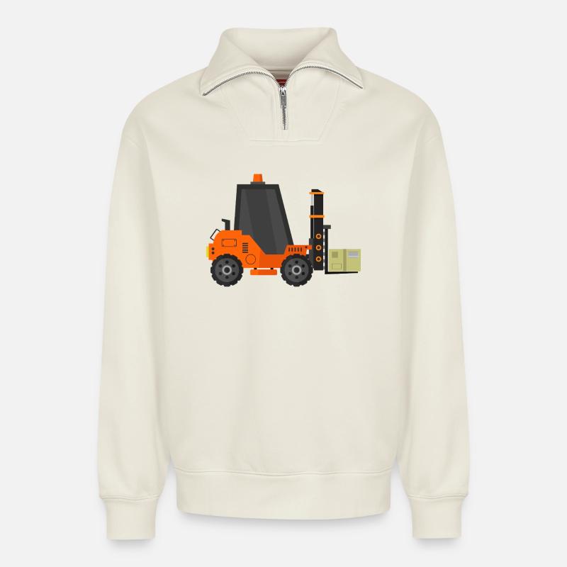 Gabelstapler - Relaxed Unisex Organic Half Zip Sweatshirt – von SPREAD - Naturweiß