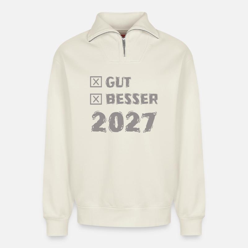 2027 - Relaxed Unisex Organic Half Zip Sweatshirt – von SPREAD - Naturweiß