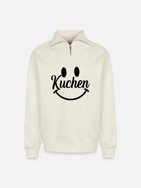 kuchen  - Relaxed Unisex Organic Half Zip Sweatshirt – von SPREAD - Naturweiß