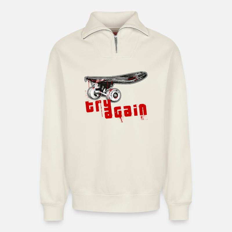Skateboard - Relaxed Unisex Organic Half Zip Sweatshirt – von SPREAD - Naturweiß