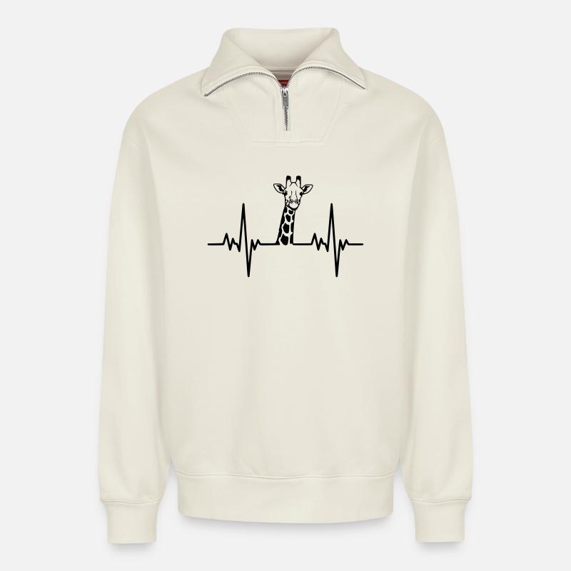 Giraffe Herzschlag Safari Design - Relaxed Unisex Organic Half Zip Sweatshirt – von SPREAD - Naturweiß