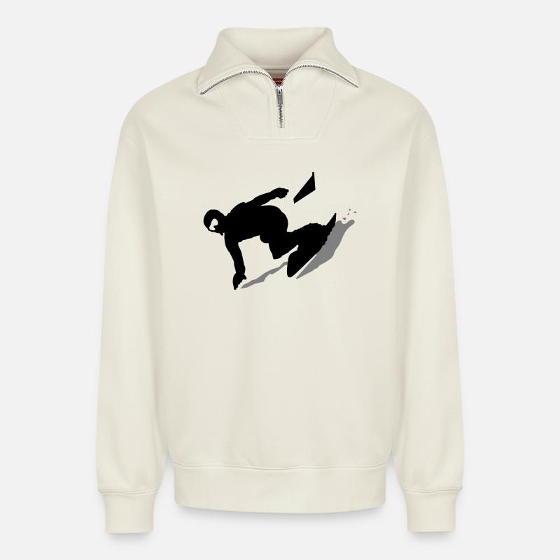 Snowboard Slalom - Relaxed Unisex Organic Half Zip Sweatshirt – von SPREAD - Naturweiß