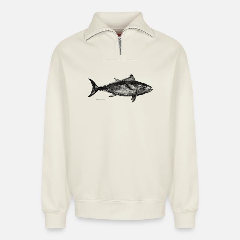Thunfisch - Relaxed Unisex Organic Half Zip Sweatshirt – von SPREAD - Naturweiß