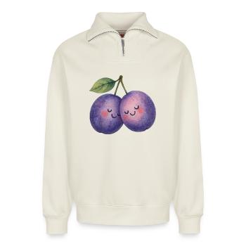 Zwei verliebte Pflaumen Valentinstag Liebe - Relaxed Unisex Organic Half Zip Sweatshirt – von SPREAD - Naturweiß - Vorne