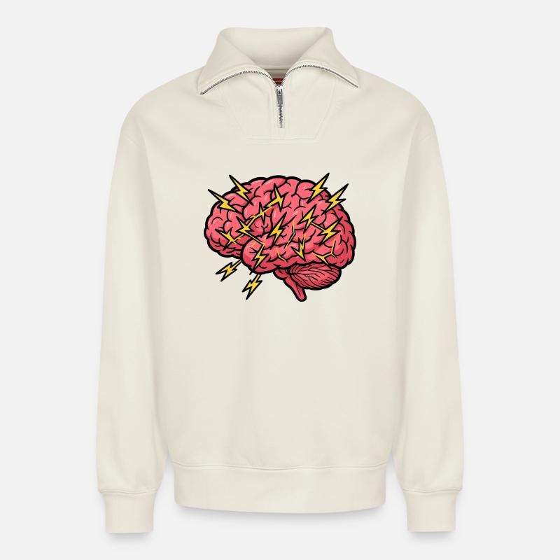 Blitzhirn Popart - Relaxed Unisex Organic Half Zip Sweatshirt – von SPREAD - Naturweiß