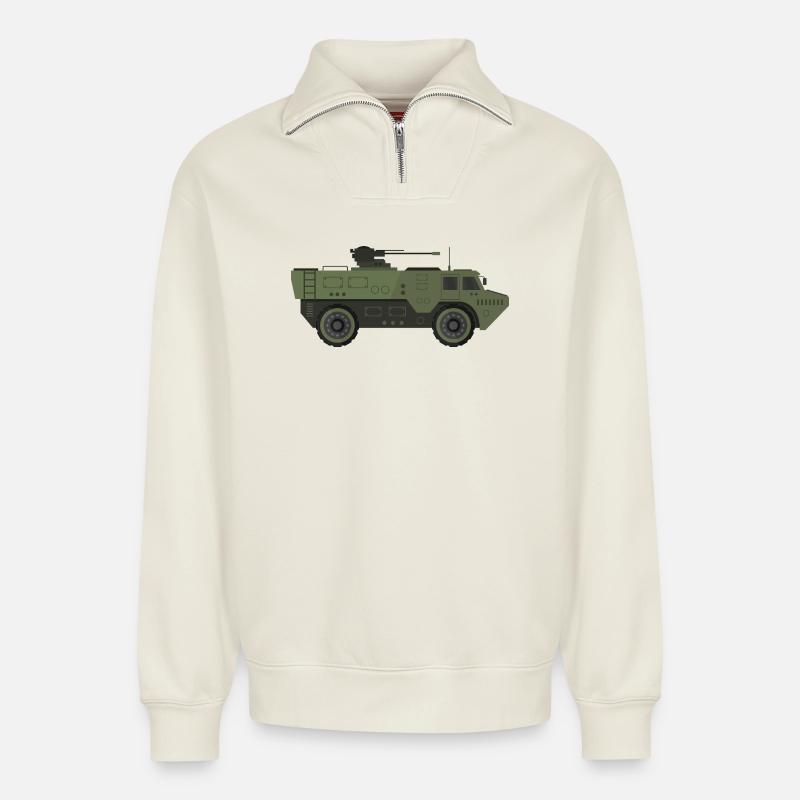 Militärpanzer - Relaxed Unisex Organic Half Zip Sweatshirt – von SPREAD - Naturweiß