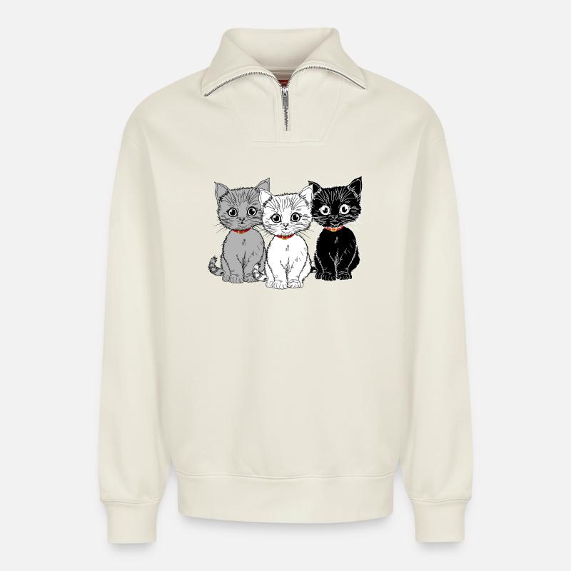 Drei Kätzchen - Relaxed Unisex Organic Half Zip Sweatshirt – von SPREAD - Naturweiß