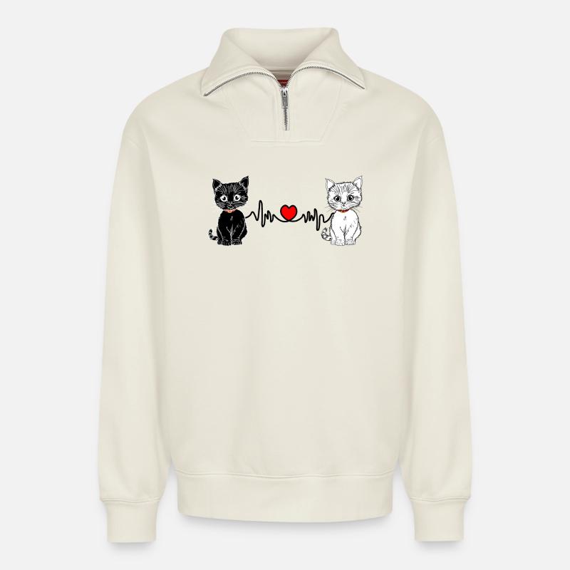 Herzschlag - Relaxed Unisex Organic Half Zip Sweatshirt – von SPREAD - Naturweiß