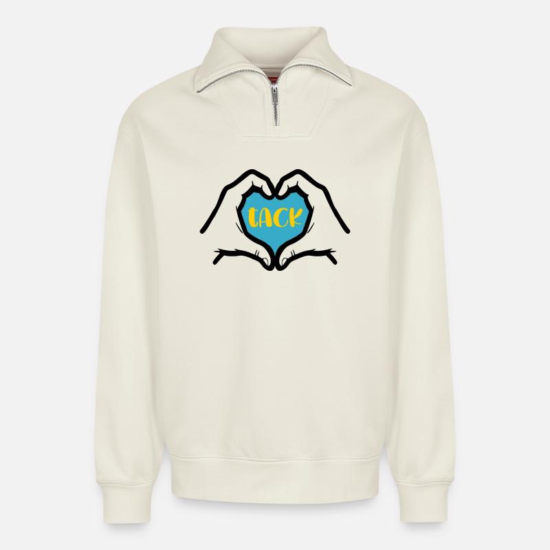 Merci - Sweat unisexe décontracté en coton biologique à demi-zip – de SPREAD - blanc cassé