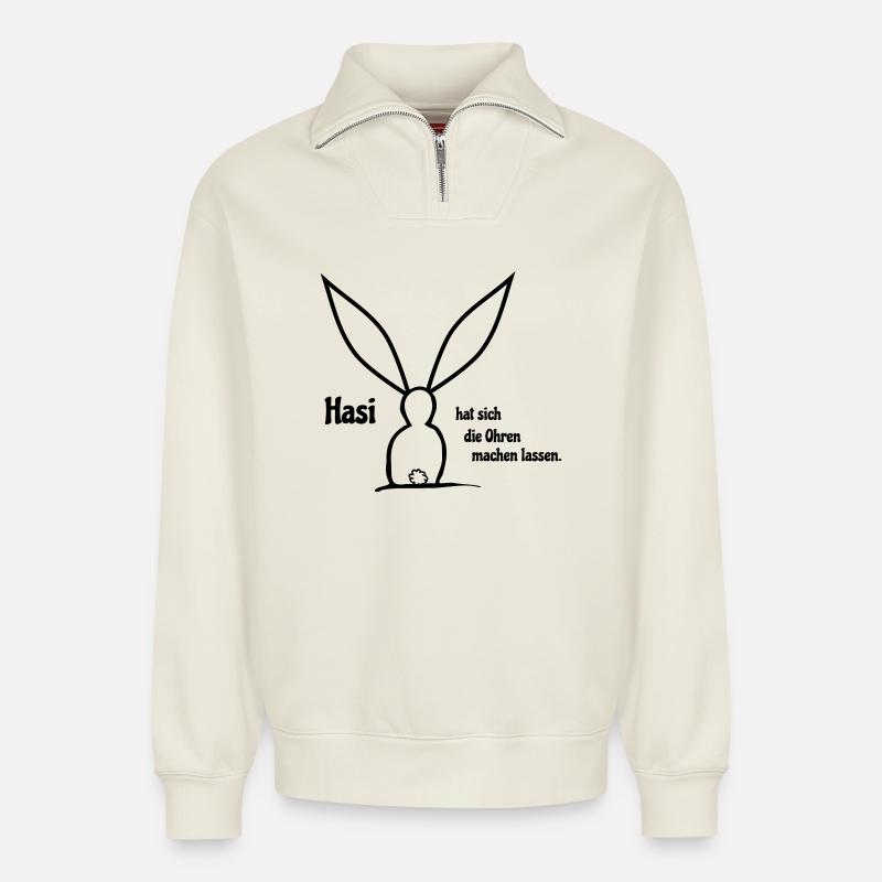 Ohren machen - Relaxed Unisex Organic Half Zip Sweatshirt – von SPREAD - Naturweiß