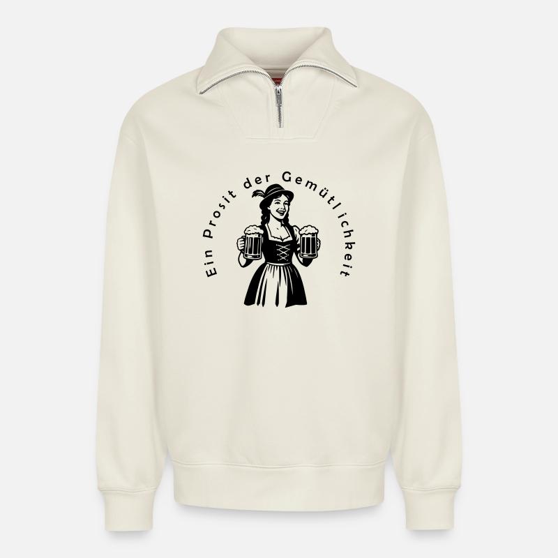 Ein Prosit der Gemütlichkeit - Relaxed Unisex Organic Half Zip Sweatshirt – von SPREAD - Naturweiß