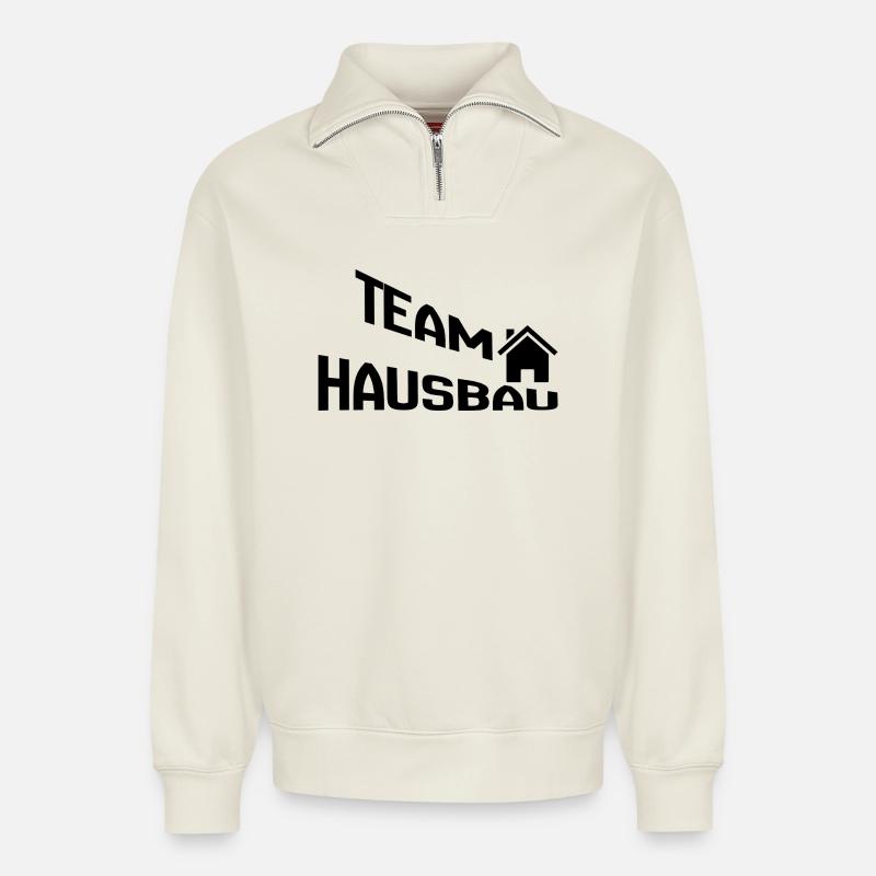 Team House Construction - Relaxed Unisex Organic Half Zip Sweatshirt – by SPREAD - off white