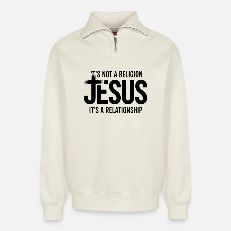 Jesus Christian - Relaxed Unisex Organic Half Zip Sweatshirt – von SPREAD - Naturweiß