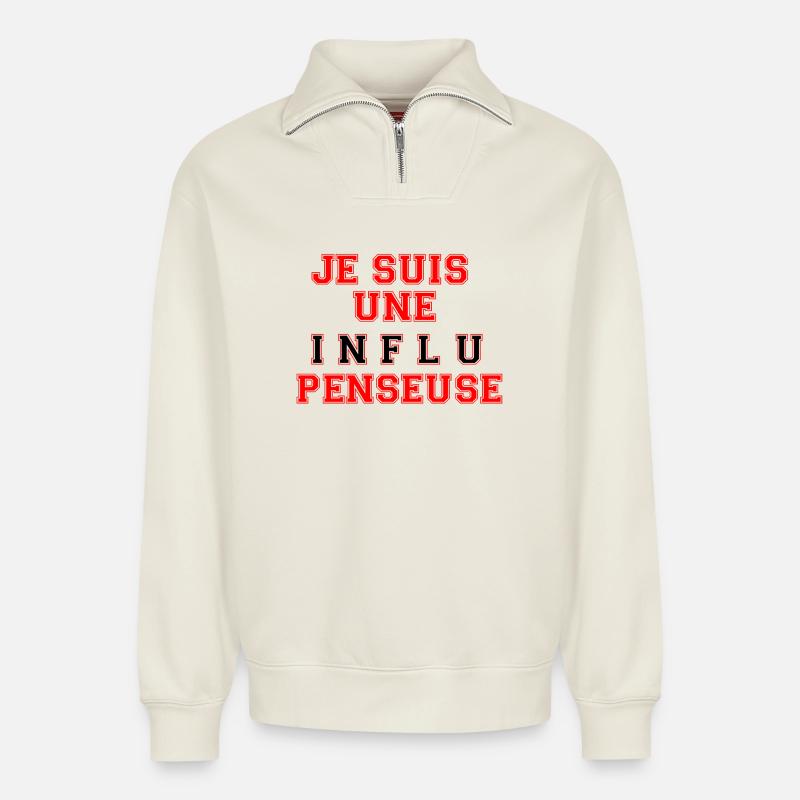 Ich bin ein Influencer - Relaxed Unisex Organic Half Zip Sweatshirt – von SPREAD - Naturweiß