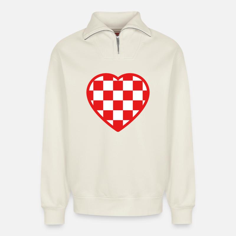 Kroatisches Herz - Relaxed Unisex Organic Half Zip Sweatshirt – von SPREAD - Naturweiß
