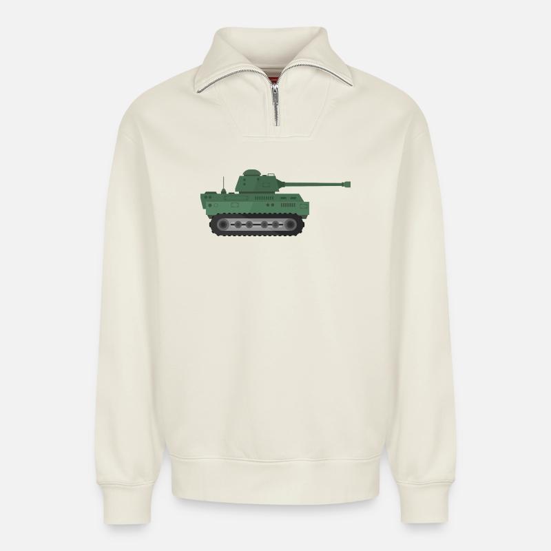 Militärpanzer - Relaxed Unisex Organic Half Zip Sweatshirt – von SPREAD - Naturweiß