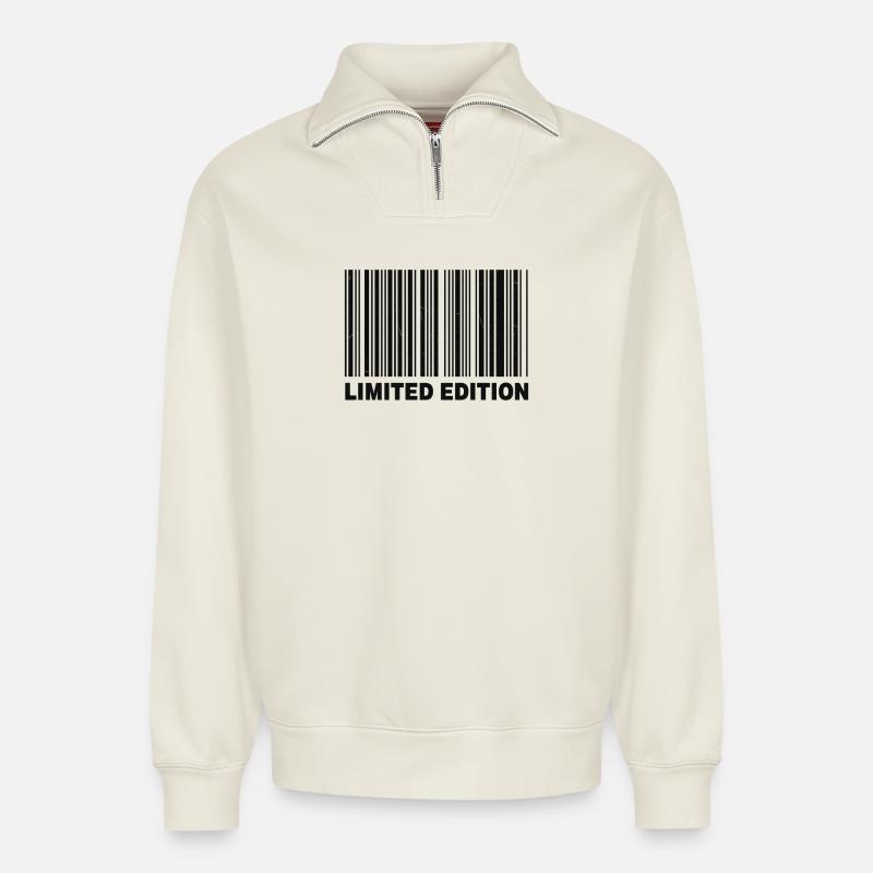 ÉDITION LIMITÉE - CODE-BARRES - Sweat unisexe décontracté en coton biologique à demi-zip – de SPREAD - blanc cassé