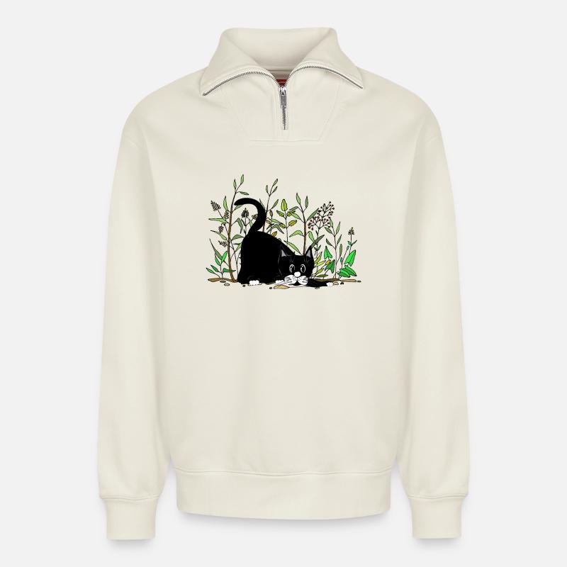 Katze - Relaxed Unisex Organic Half Zip Sweatshirt – von SPREAD - Naturweiß