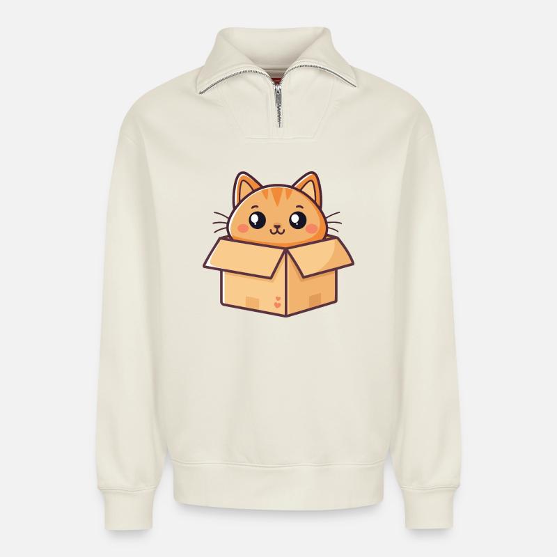 Charming Boxed Kitten - Relaxed Unisex Organic Half Zip Sweatshirt – von SPREAD - Naturweiß