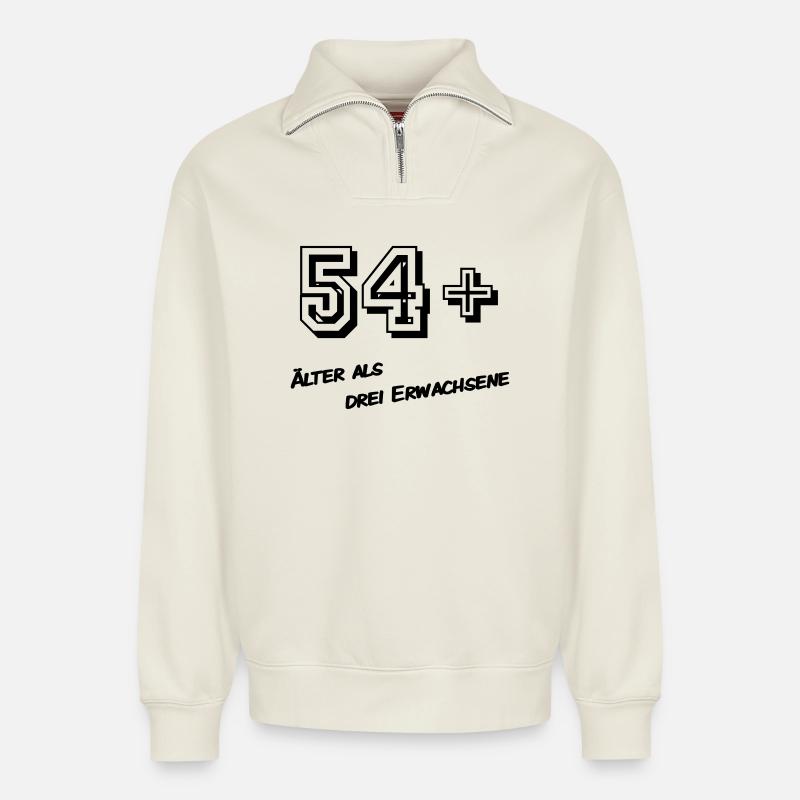 54 - Sweat unisexe décontracté en coton biologique à demi-zip – de SPREAD - blanc cassé
