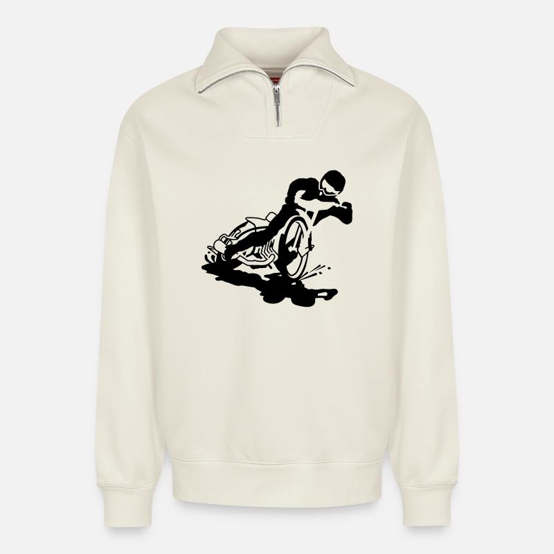Motocross - Relaxed Unisex Organic Half Zip Sweatshirt – von SPREAD - Naturweiß