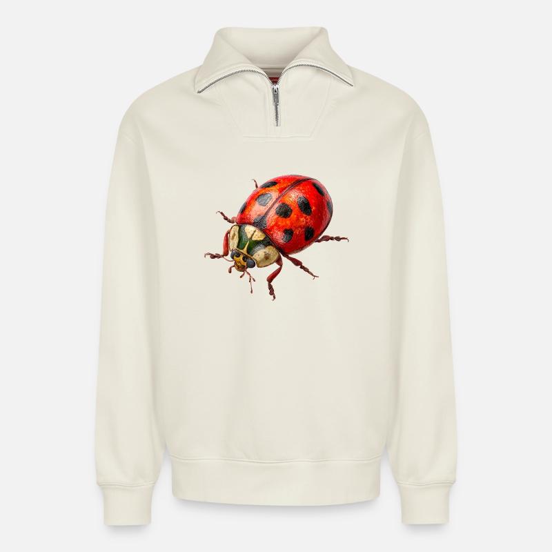 Marienkäfer als Glücksbringer - Relaxed Unisex Organic Half Zip Sweatshirt – von SPREAD - Naturweiß