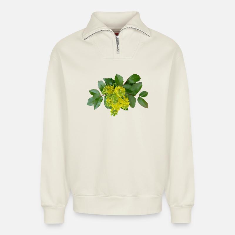 Mahoni - Relaxed Unisex Organic Half Zip Sweatshirt – von SPREAD - Naturweiß