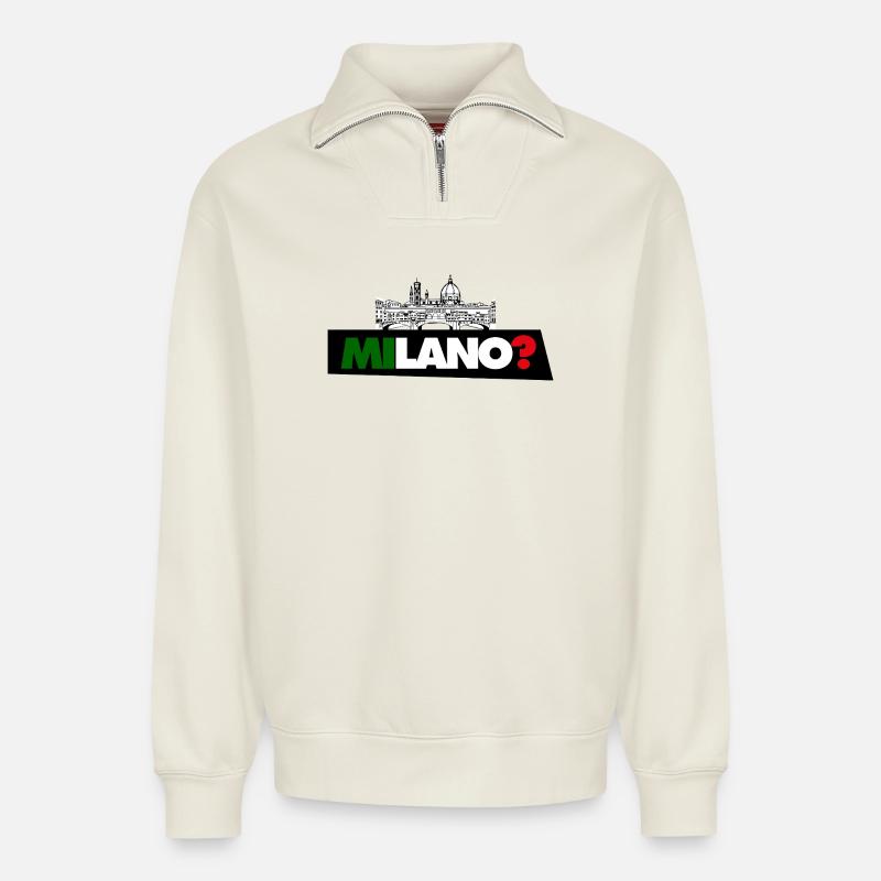 Mailand? - Relaxed Unisex Organic Half Zip Sweatshirt – von SPREAD - Naturweiß