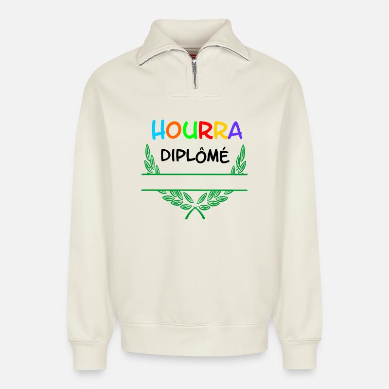 Hourra Diplôme – Namespace - Relaxed Unisex Organic Half Zip Sweatshirt – von SPREAD - Naturweiß