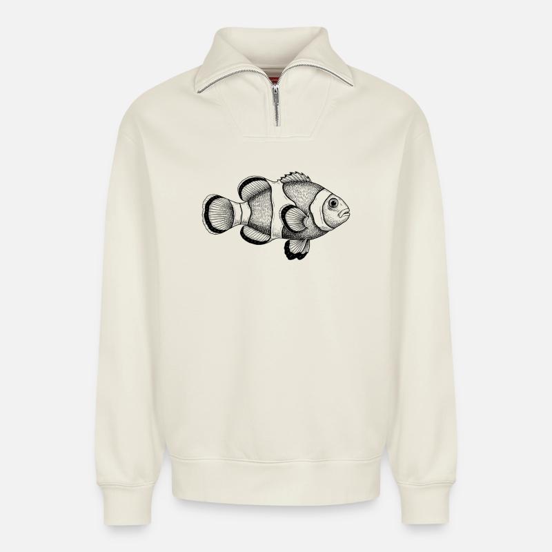 Clownfisch - Relaxed Unisex Organic Half Zip Sweatshirt – von SPREAD - Naturweiß