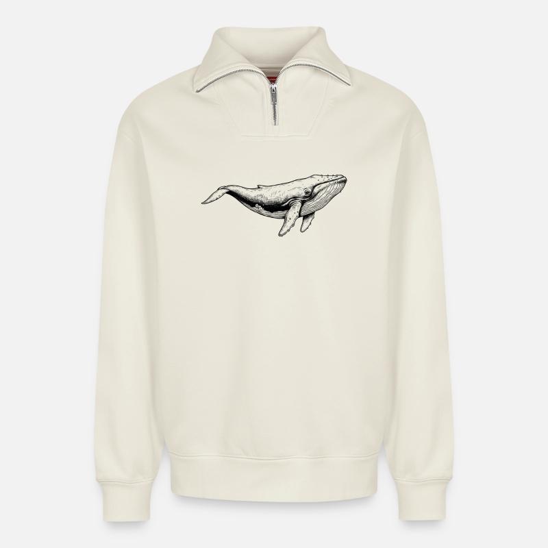 Blauwal - Relaxed Unisex Organic Half Zip Sweatshirt – von SPREAD - Naturweiß