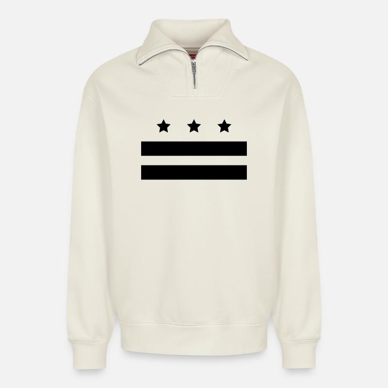 Drapeau de Washington - Sweat unisexe décontracté en coton biologique à demi-zip – de SPREAD - blanc cassé