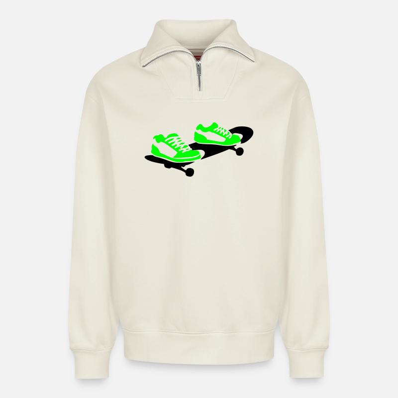 Skateboard - Relaxed Unisex Organic Half Zip Sweatshirt – von SPREAD - Naturweiß