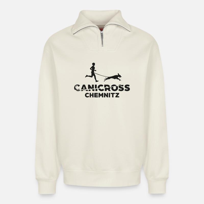 logo-canicrosschemnitz - Relaxed Unisex Organic Half Zip Sweatshirt – von SPREAD - Naturweiß